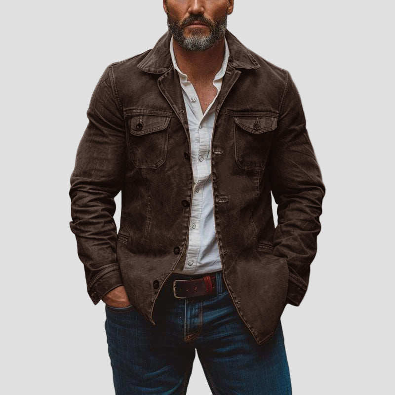 Kasper | Vintage Vasket Læderjakke med Revers og Arbejdsdetaljer