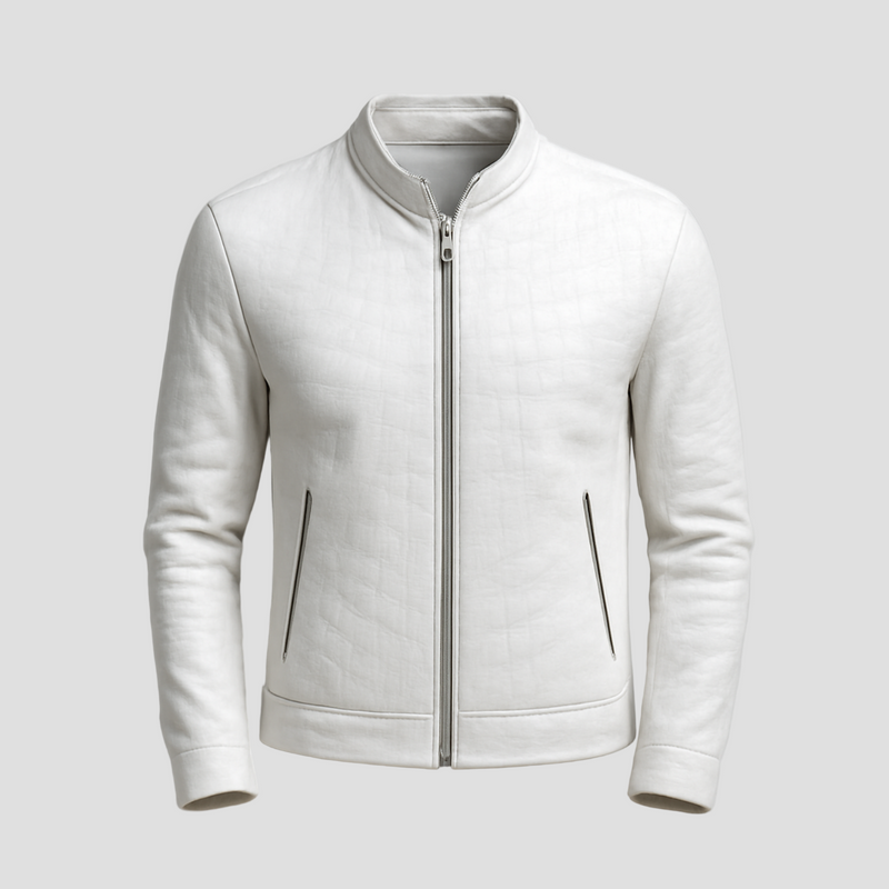 Christian | Læderjakke i slim fit med ståkrave og stenmønster