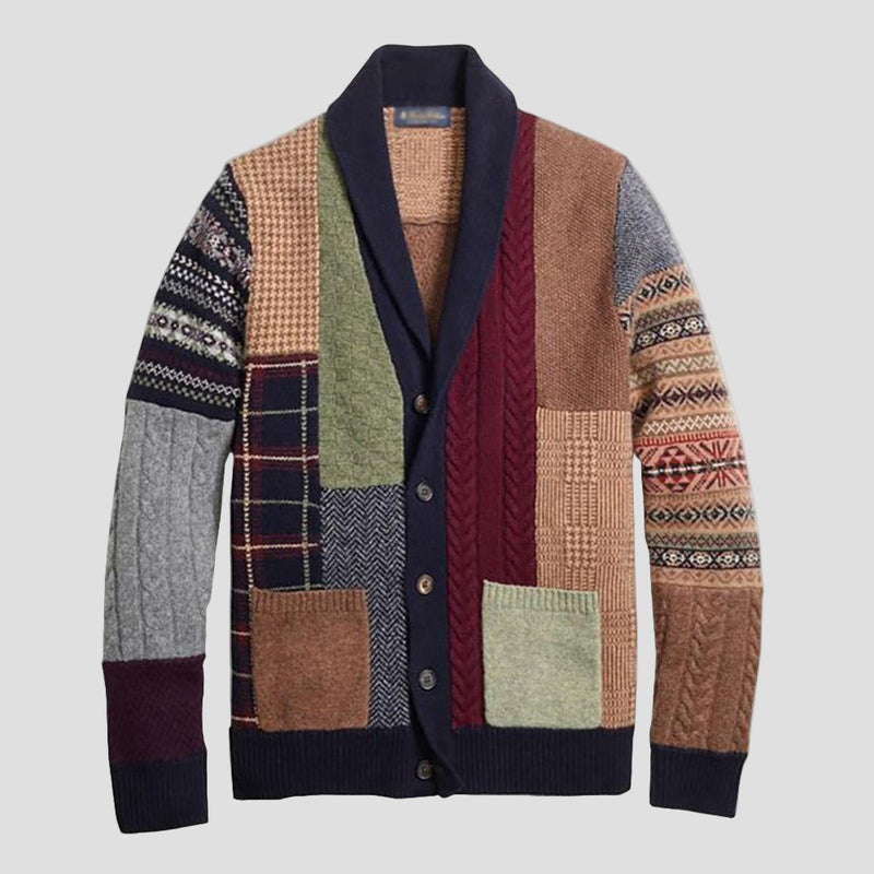 Leon | Farveblok Strikket Vintage Cardigan