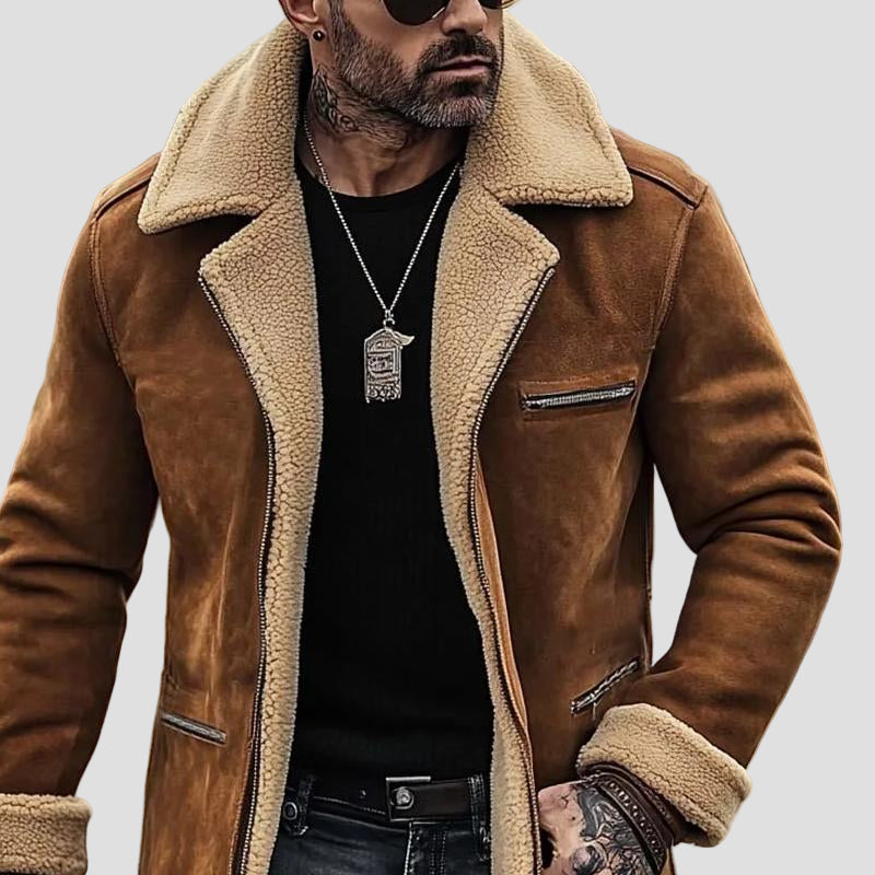 Malthe | Herre Frakke i Ruskind med Revers og Flere Lommer